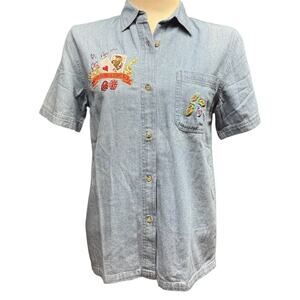 Bay Beauty Vintage Las Vegas Short Sleeve Button Up Shirt Chambray Blue Medium